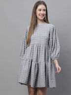 Jainish Women's Peach Self Design Tiered Dress | Grocsy