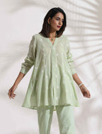 trueBrowns Green Cotton Floral Embroidered Co-ord Set | Grocsy