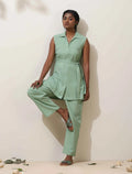 trueBrowns Mint Green Cotton Linen Co-Ord Set | Grocsy
