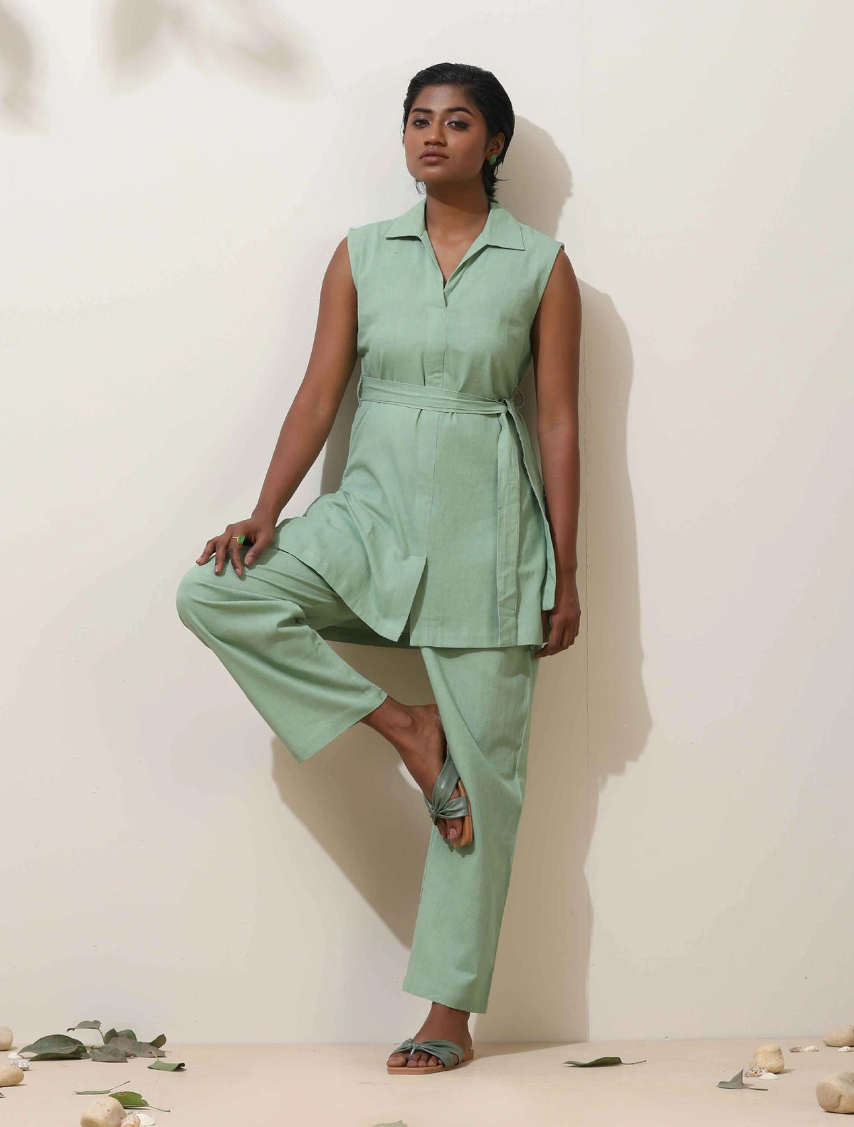 trueBrowns Mint Green Cotton Linen Co-Ord Set | Grocsy