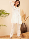 InWeave Women's White Round Neck Square Gota Work Kurta Pant Set | Grocsy
