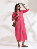 trueBrowns Pink Cotton Print A-line Dress | Grocsy