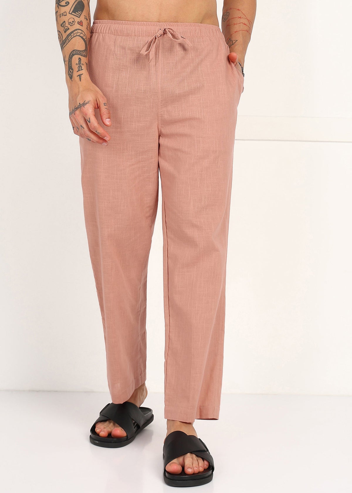 Fabmade Men’S Peach Linen Pyjama | Grocsy