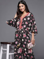 Ahalyaa Printed Crepe Basic Jumpsuit With Lace Inserts | Grocsy