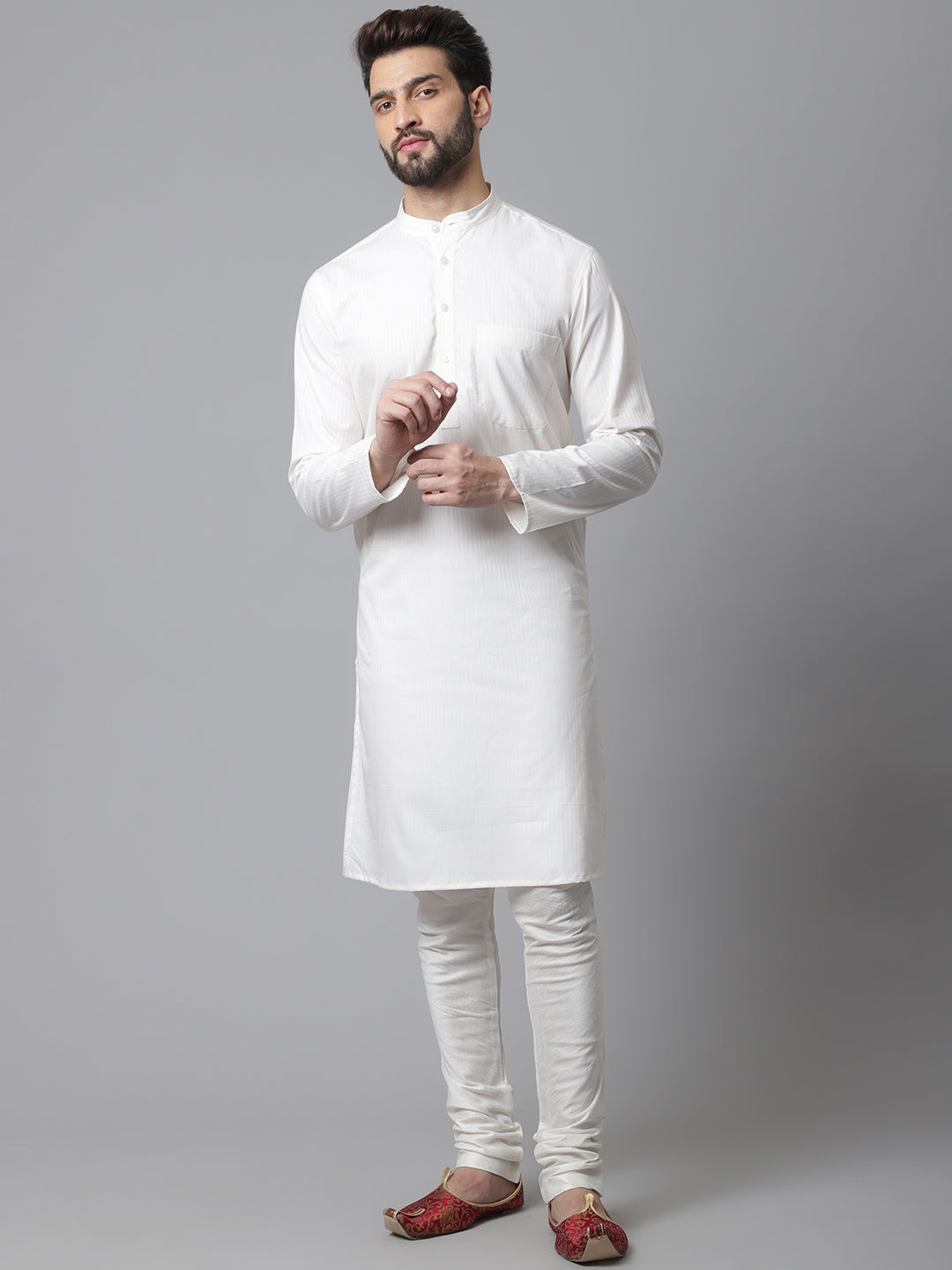 Even Apparels White Pure Cotton Kurta With Band Collar | Grocsy