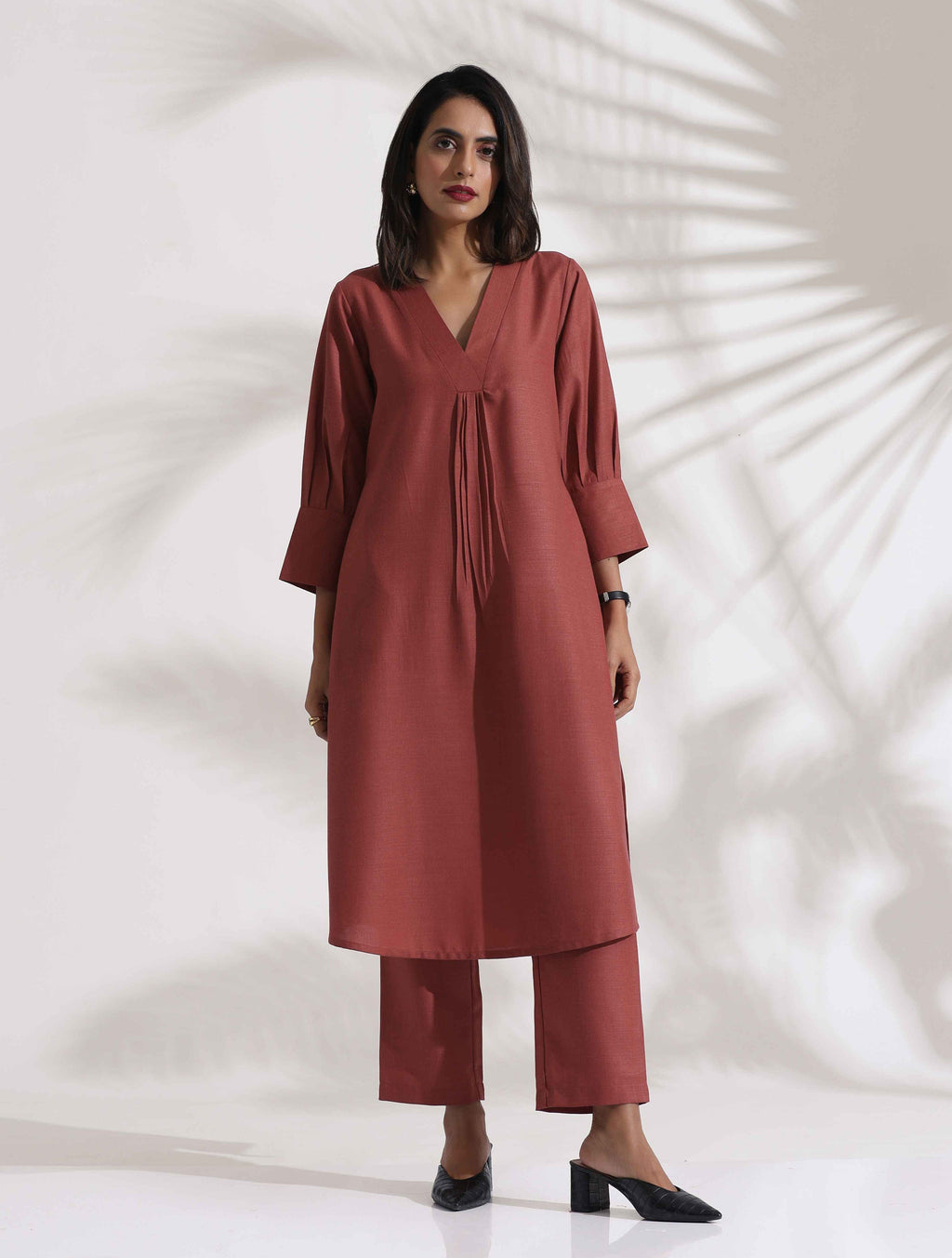 trueBrowns Pink Slub Kurta Set | Grocsy