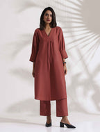trueBrowns Pink Slub Kurta Set | Grocsy