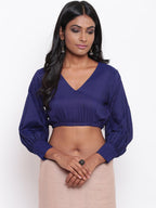 trueBrowns Blue Gathered Sleeve Top | Grocsy