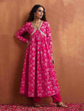 trueBrowns Red Print Flared Anarkali Kurta Set | Grocsy