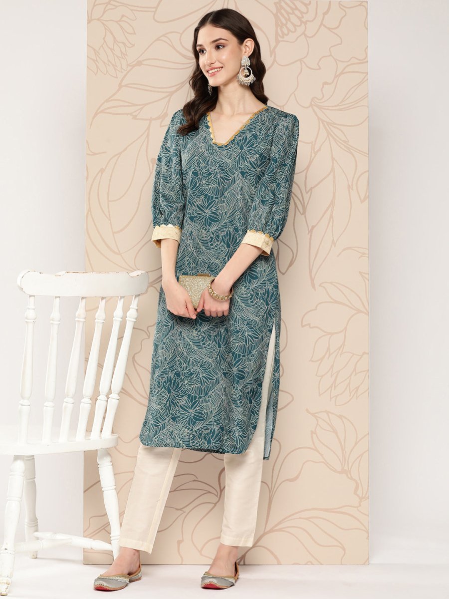 Ahalyaa Women Floral Printed Gotta Patti Crepe Kurta | Grocsy