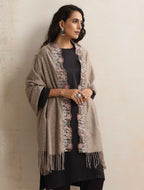 trueBrowns Beige Embroidered Woollen Stole | Grocsy
