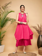 InWeave Women's Fuchsia Short Kurta Palazzo Set | Grocsy