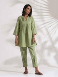 trueBrowns Green Slub Pleated Co-ord Set | Grocsy