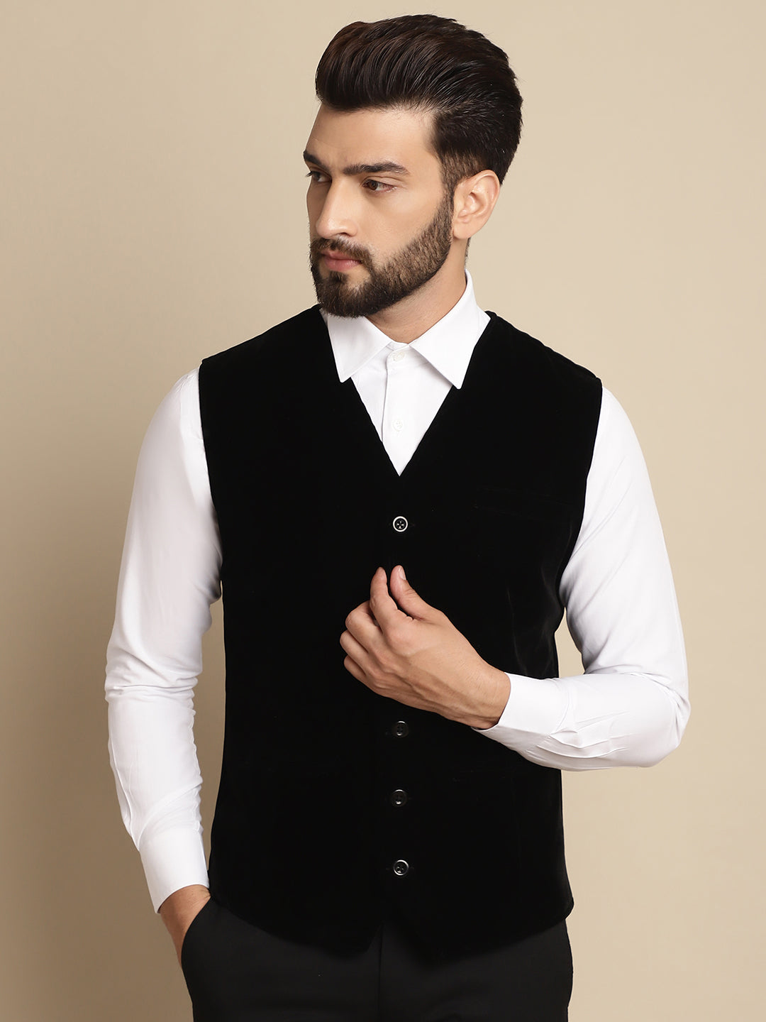 Even Apparels Men's Black Waistcoat with welt pockets | Grocsy