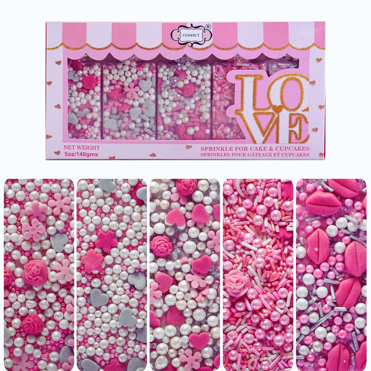 Confect Silver Hearts & White Pearls | Edible Mother's Day Sprinkles | Grocsy