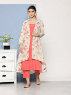 Ahalyaa Women Pink Floral Gotta Patti Kurta with Trousers | Grocsy