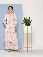 Ahalyaa Women Pink Floral Printed Gotta Patti Kurta with Palazzos | Grocsy
