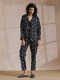 trueBrowns Black White Geometric Print Cotton Pant Suit Set | Grocsy