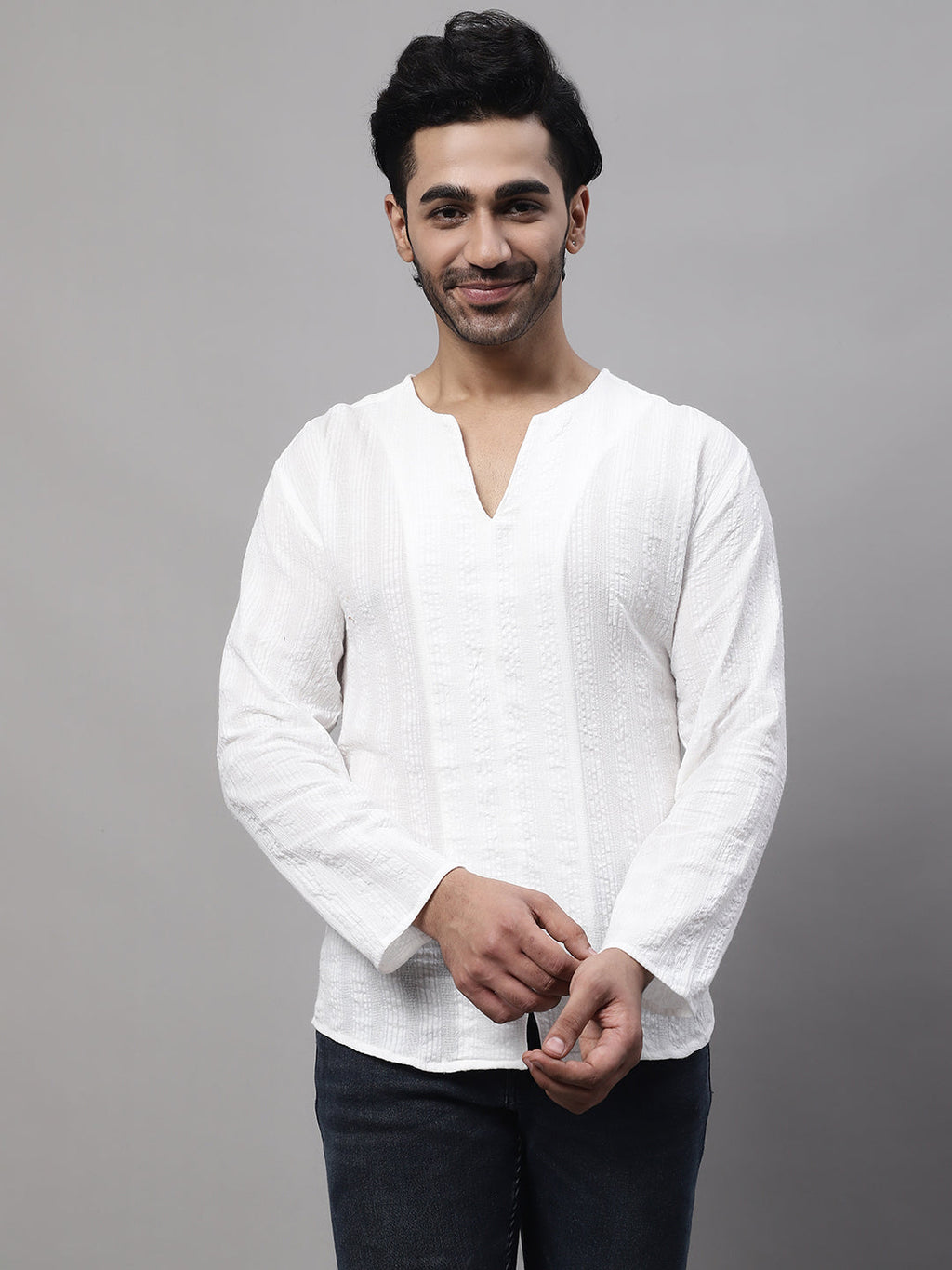 Even Apparels White Pure Cotton Open Neck Kurta | Grocsy