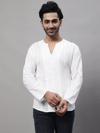 Even Apparels White Pure Cotton Open Neck Kurta | Grocsy