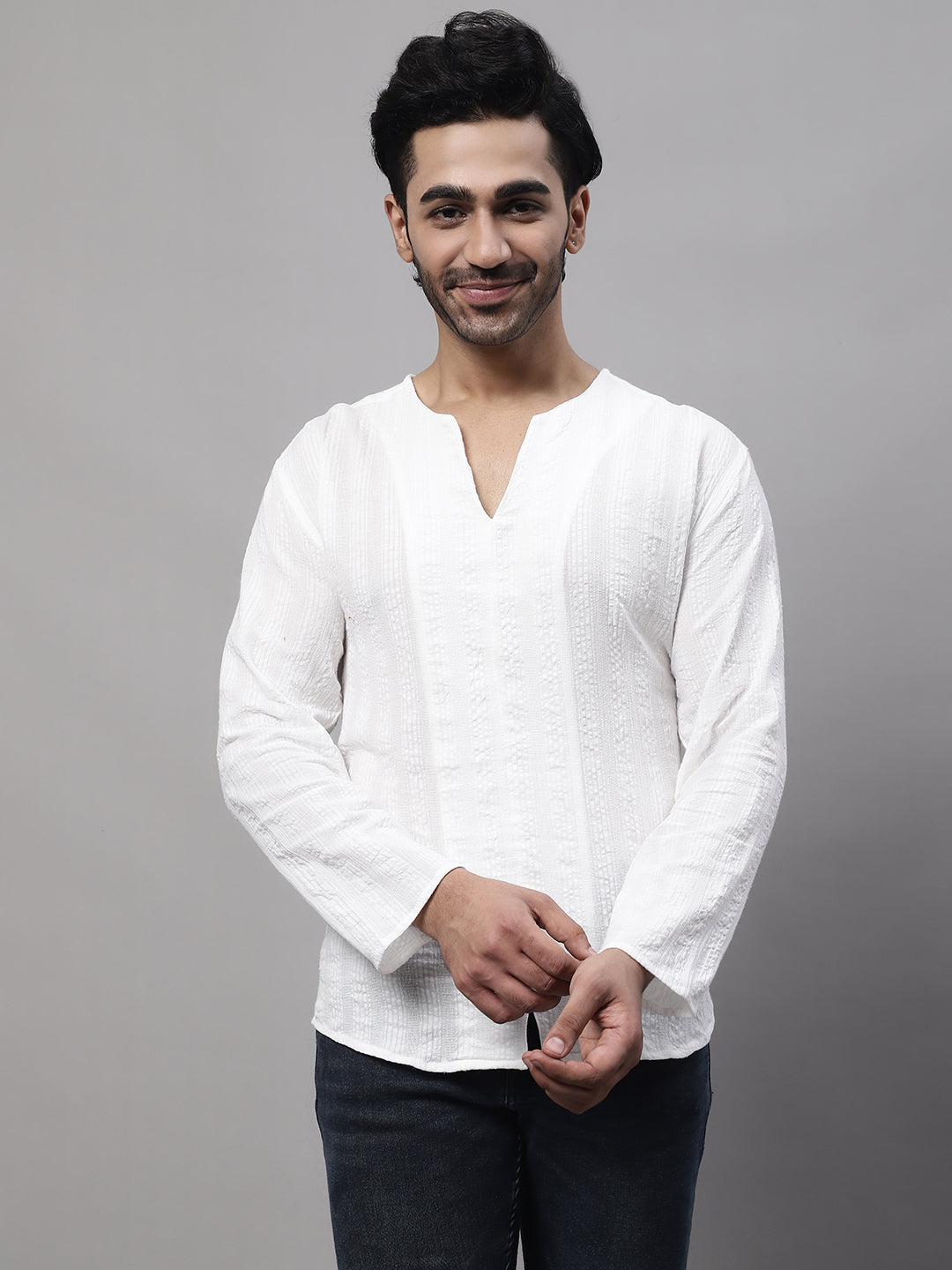 Even Apparels White Pure Cotton Open Neck Kurta | Grocsy