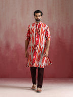 trueBrowns Men's Maroon Ikat Print Mandarin Collar Kurta | Grocsy
