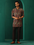 trueBrowns Men's Black Ikat Muslin Silk Printed Co-ord Set | Grocsy
