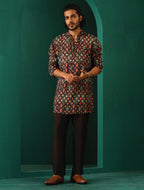 trueBrowns Men's Black Ikat Muslin Silk Printed Co-ord Set | Grocsy