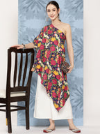InWeave Women's Navy Bird Japanese Art Oneshoulder Top | Grocsy