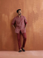 trueBrowns Men's Rust Cotton Dobby Short Kurta | Grocsy