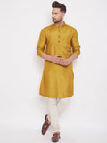 Even Apparels Mustard Yellow Pure Cotton Kurta With Band Collar | Grocsy
