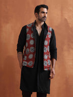 trueBrowns Men's Rust Printed Nehru Jacket | Grocsy