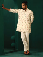 trueBrowns Men's Ivory Multi color Floral Cotton Co-ord Set | Grocsy