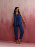 trueBrowns Blue Modal Flared Kurta Co-ord Set | Grocsy