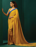 trueBrowns Mustard Muslin Silk Ready to Wear Saree | Grocsy