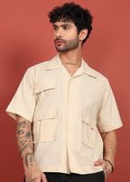 Fabmade Men’S Cream Shirt With 3 Pockets – Relaxed Fit | Grocsy