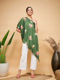 InWeave Women's Green Small Flower One Shoulder Kurta | Grocsy