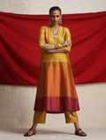 trueBrowns Gold Orange Silk A-line Kurta Set | Grocsy