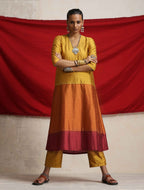 trueBrowns Gold Orange Silk A-line Kurta Set | Grocsy