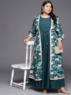 Ahalyaa Plus Size Round neck Maxi Ethnic Dress | Grocsy