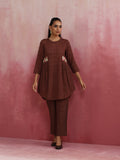 trueBrowns Brown Cotton Dobby Kurta Co-ord set | Grocsy