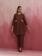 trueBrowns Brown Cotton Dobby Kurta Co-ord set | Grocsy