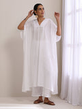 trueBrowns White Dobby Panel Kaftan Kurta Pant Set | Grocsy