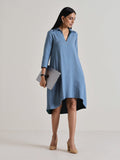 trueBrowns Light Blue Short Collared Dress | Grocsy