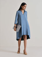 trueBrowns Light Blue Short Collared Dress | Grocsy