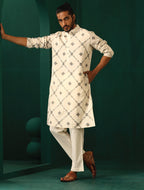 trueBrowns Men's Ivory Rhombus Cotton Kurta | Grocsy