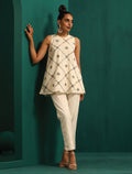 trueBrowns Ivory Rhombus Cotton Sleeveless Co-Ord Set | Grocsy
