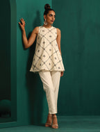 trueBrowns Ivory Rhombus Cotton Sleeveless Co-Ord Set | Grocsy