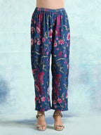 trueBrowns Blue Printed Velvet Pant | Grocsy