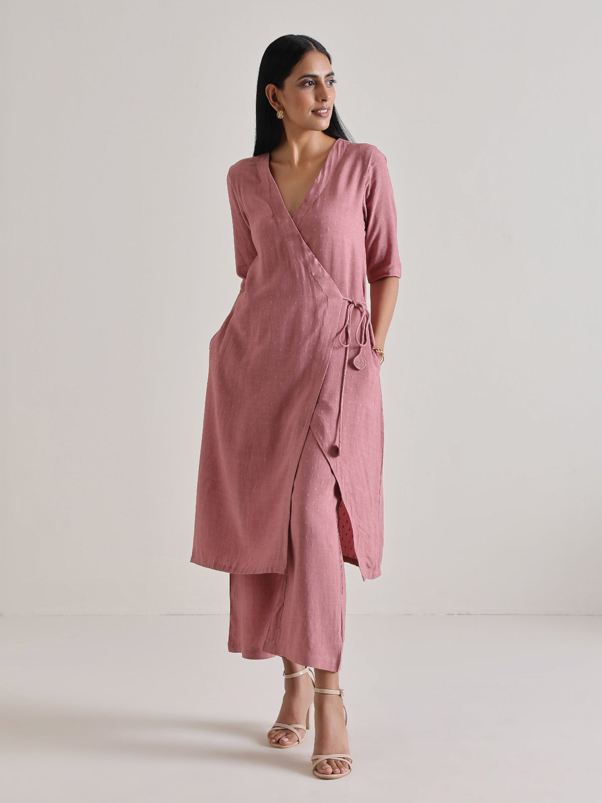 trueBrowns Mauve Angrakha Kurta Set | Grocsy